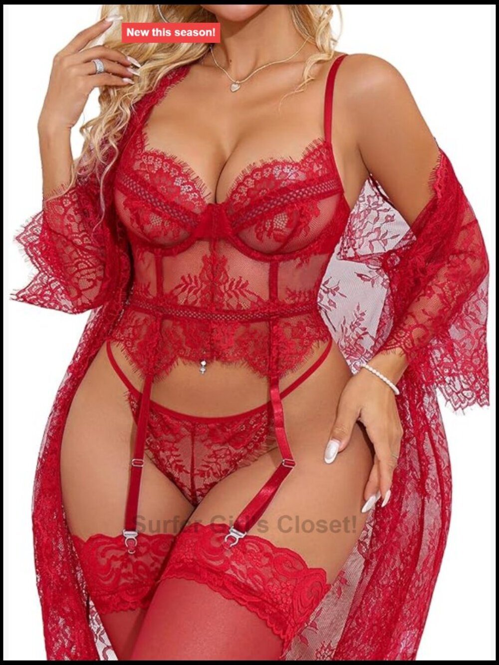 Lace Corset and Panty Set with Robe and Stockings